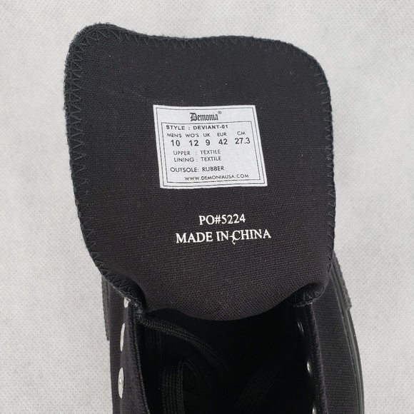 Demonia DEVIANT Gothic Black Canvas Unisex Shoes - Picture 3 of 7